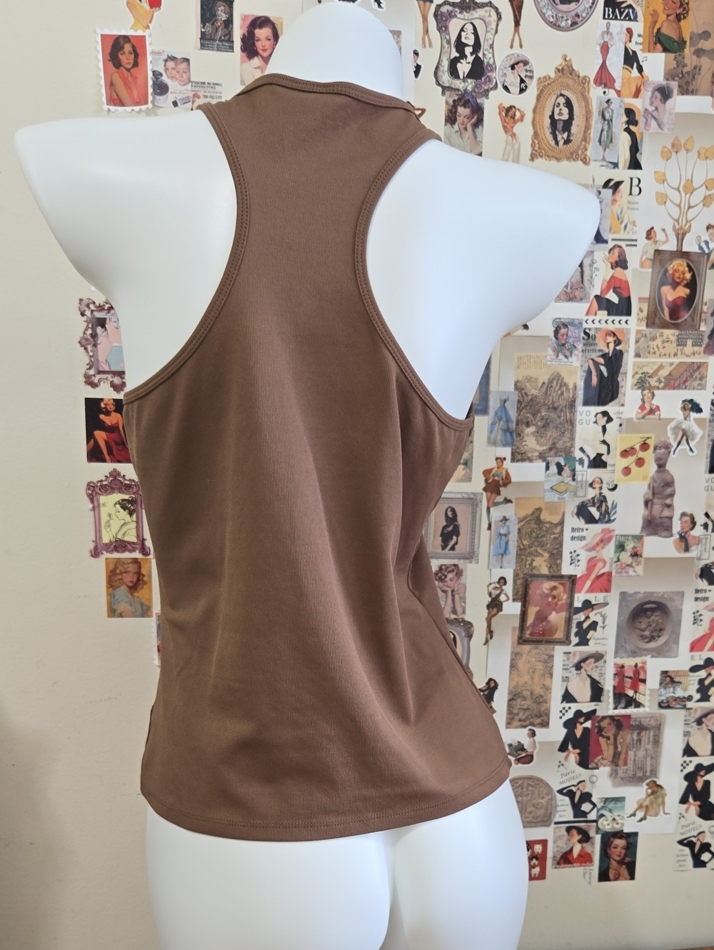 H&M Ribbed Racerback Tank Top Chocolate Brown Size L - Picture 2 of 8